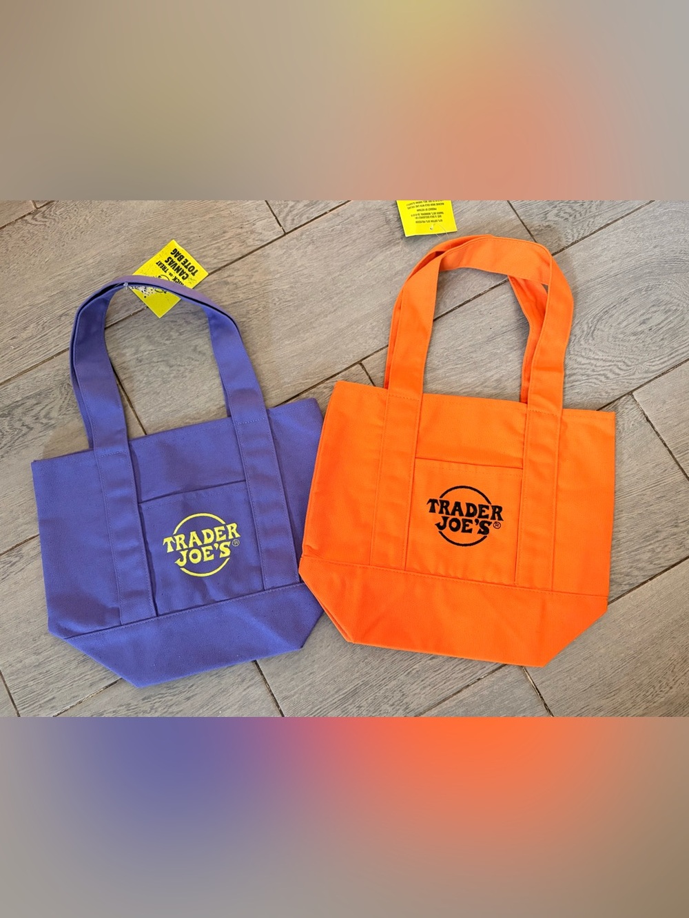 Trader Joe's Mini Canvas Halloween Tote Bags - Set of 2 - Purple and Orange